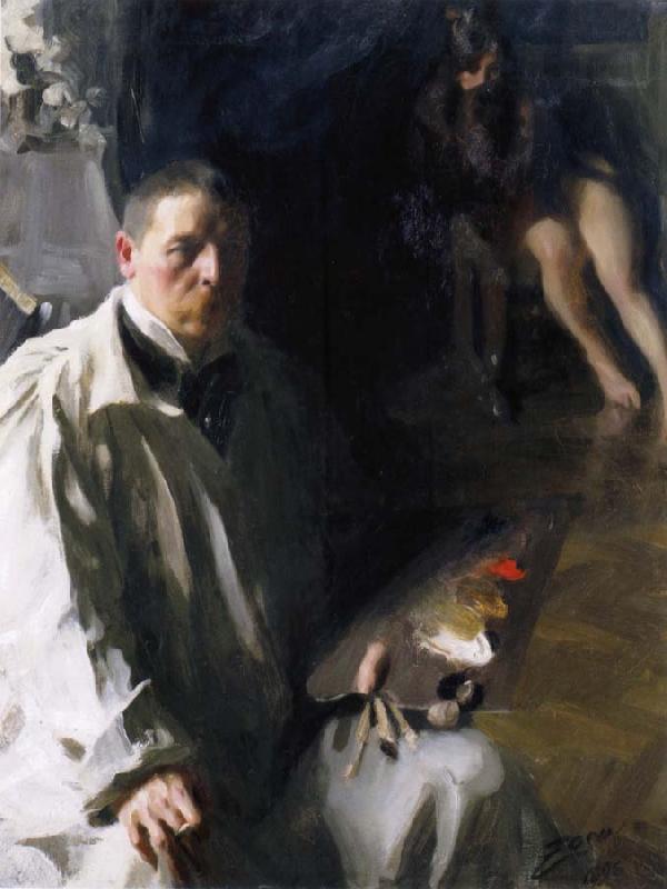 Anders Zorn Sjalvportratt with model oil painting picture